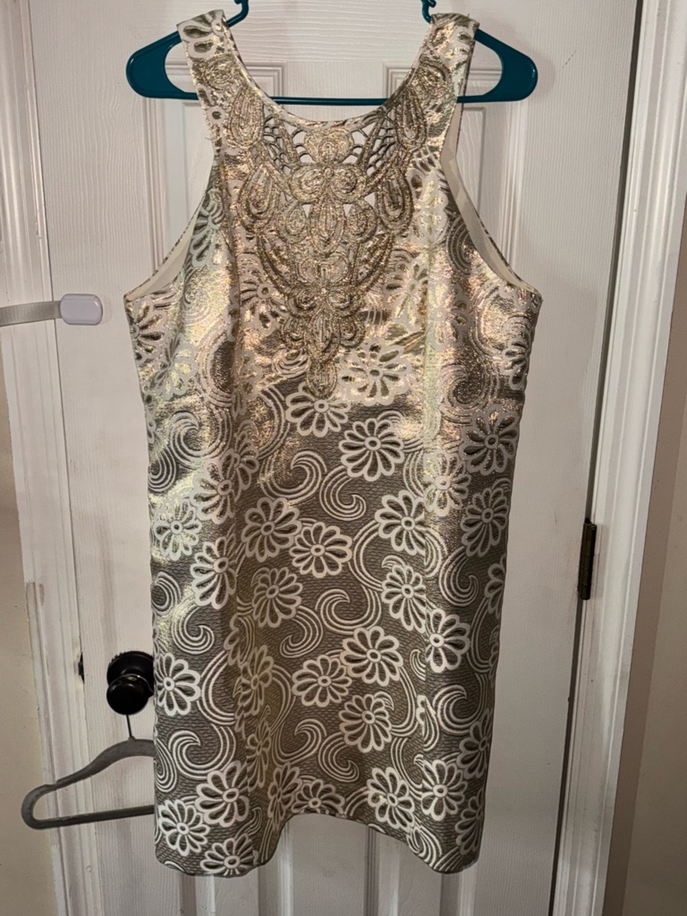 Lilly Pulitzer Gold and White Floral Lace-Detail Mini Dress